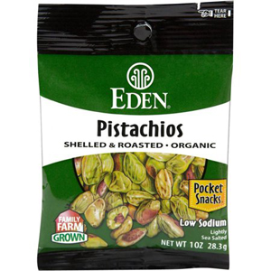 Eden Organic Pocket Snacks - Shelled & Roasted Pistachios